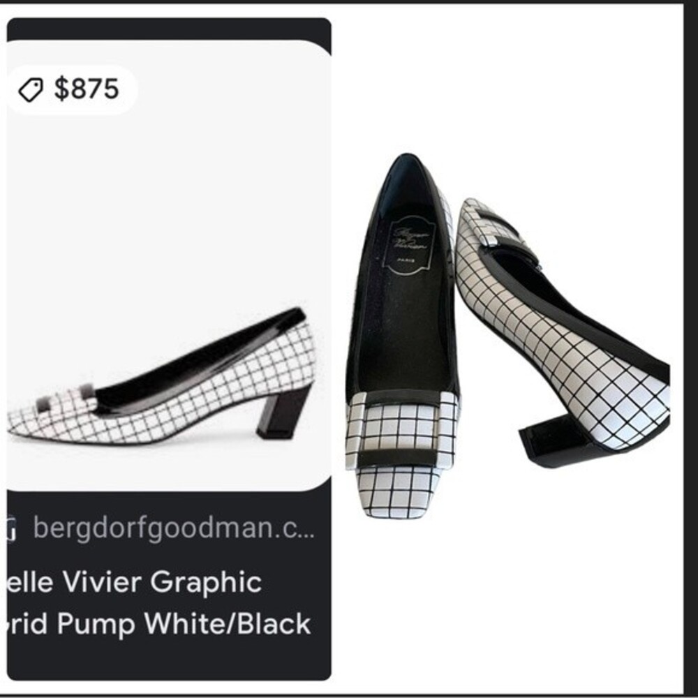 Black & White Grid Low Heel Pumps - Women | Roger Viviere - Picture 8 of 8